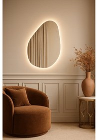 Resim 75x108 Cm Modern Asimetrik Led Ayna Dokunmatik, Dim Edilebilir, 3000k Günışığı Banyo Aynası Sarı 