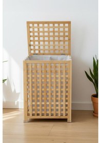 Resim Digithome Bambu Bölmeli Çamaşır Sepeti 62x45 Cm Kulplu Taşınabilir Bezli Kahverengi 