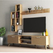 Resim Mega 180 lik Kitaplıklı Raflı Tv Ünitesi Çam Hazeran Kapaklı - TV 
