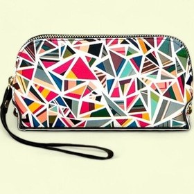 Resim Me-vo Geometrik Desenli Renkli Clutch El Çantası, Fermuarlı, Bileklikli Çok Renkli 