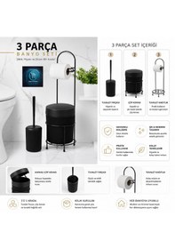 Resim Premium Lüks 3 Lü Banyo Aksesuar Seti Modern Tasarım Siyah 