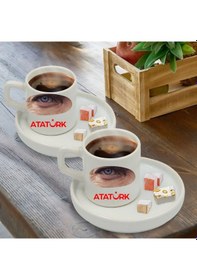 Resim Mustafa Kemal Atatürk Tasarımlı Türk Kahvesi Fincanı Ve Altı Beyaz 