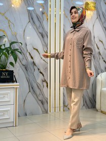 Resim KADO ÖNÜ YUVARLAK DESEN TAŞ İŞLEMELİ TENSEL GÖMLEK 263476 - Bej / 42 