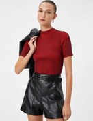 Resim Triko Kazak Kısa Kollu Fitilli Yarım Balıkçı Yaka Slim Fit 