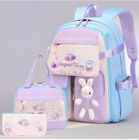 Resim Maxaccess Pastel Mavi Ve Mor Sırt Çantası Sevimli Tavşan Desenli Hafif Okul Çantası Laptop Cebi Gök Mavisi 