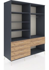 Resim Kronos Gardrop 6 Raflı 5 Çekmeceli Tek Askılı 176x59x221 Antrasit-antrasit/çam Antrasit/çam 