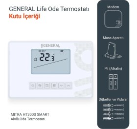 Resim GENERAL Life Mitra HT300S RF Smart Kablosuz Wi-Fi Akıllı Günlük ve Haftalık Programlanabilir Oda Termostatı 