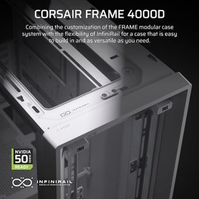 Resim CORSAIR Frame 4000D Modüler Orta Kule ATX PC Kasası - Yüksek Hava Akışı, InfiniRail™ Fan Montaj Sistemi, Çift 360mm Radyatör Desteği, ASUS BTF, MSI Project Zero, Gigabyte Proje Stealth - Beyaz 