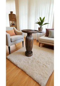 Resim Ceviz Renk Doğal Ahşap Mantar Sehpa Tekli Yan Sehpa Modeli - Zigon Sehpa Beyaz 