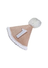 Resim 1 Yaş Yazılı Mini Jüt Bebek Şapkası Ponponlu Doğal Renk Parti Konsept Taç İlk Doğum Günü Ve Fotoğraf Çekimi Aksesuarı +3 
