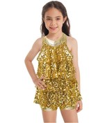 Resim Gül Çocuklar Parlak Pullarda Jimnastik Shorty Unitards Elbise Kız Bale Leotard Latin Caz Dans Kostümü Pembe 