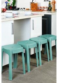 Resim Kaymaz Ayaklı İç İçe Geçebilen Plastik Tabure 4 Adet-yeşil 