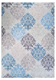 Resim Modern Desenlerde Kadife Dokulu Lastikli Halı Örtüsü Mavi Gri Açık Mavi 