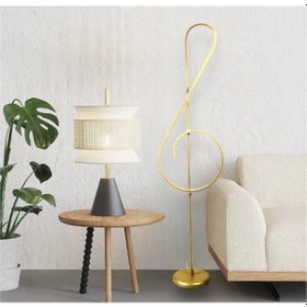 Resim Gold Nota Sol Anahtar Müzik Desenli Lambader Rgb Li A+ Modern 