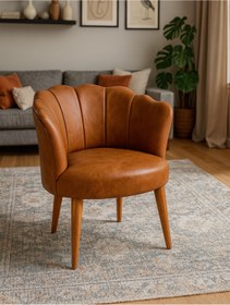 Resim Azra Mobilya Papatya Berjer Tekli Koltuk – Deri Kumaş, Modern Tasarım, Demonte Ayaklı - Taba 