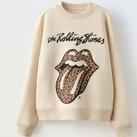 Resim Kız Çocuk Yeni Sezon Leopar Desen Açık Kahve - Bej Renk Rolling Sweatshirt Krem 