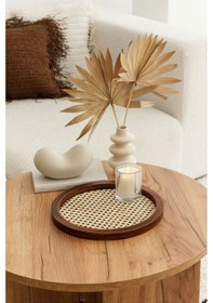 Resim Rattan Hazeran Yuvarlak Tepsi Eskitme %100 Doğal Hazeran 