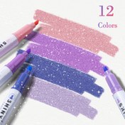 Resim 12 Adet Parıldayan Glitter Vurgulayıcılar, Çeşitli Renkler, Hızlı Kuruyan Mürekkep, Bulaşmaz, Notlar ve El İşleri İçin 