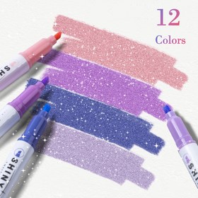 Resim 12 Adet Parıldayan Glitter Vurgulayıcılar, Çeşitli Renkler, Hızlı Kuruyan Mürekkep, Bulaşmaz, Notlar ve El İşleri İçin 