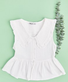Resim Fulla Moda Fırfırlı Bebe Yaka Müslin Kumaş Kız Çocuk Gömlek 