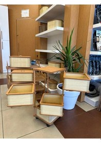 Resim Ahşap Kare Sebzelik 4 Katlı Yana Açılır Krem Patates Soğan Tekerlekli Sebzelik Krem 