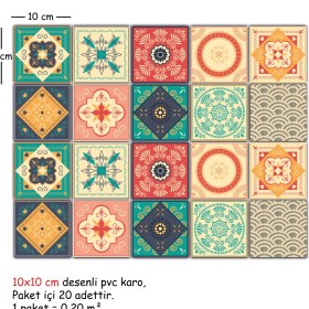 Resim Tink Kendinden Yapışkanlı Mandala Desenli Pvc Karo 10 x 10 cm 20'li Paket 