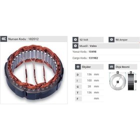 Resim 12v Alternatör Statör Valeo Tipi 90 A 3 Uçlu klimalı Renault N11.495 