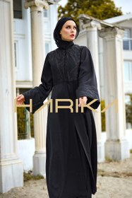 Resim Brokar desenli ipek krep Ferace - 3XL 