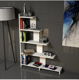 Resim Emkawood Emkawood Step Beyaz Kitaplık Çiçeklik Raflı 