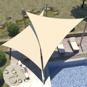 Resim 299.72cm Üçgen Güneşlik Havuz, Patio ve Bahçe için - Bej UV Koruma Tentesi %81-90 Gölge Oranı ile Dayanıklı Polyester Kumaş, Arka Bahçe Dekosu ve Dış Aktiviteler için Mükemmel, Patiolar ve Dökümler için Güneşlikler, Açık Hava Gölgelik Yelkeni, Şık Gölgelik Tasarımı, Plaj Aksesuarı 