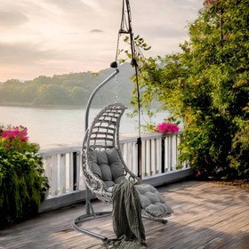 Resim Capri Swing Bodrum Tekli Rattan Bahçe Salıncağı | Balkon Salıncağı - Gri 