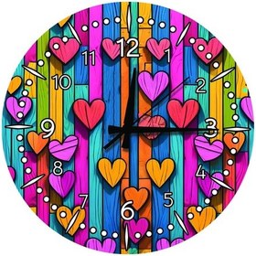 Resim Pop Art Kalpler Ve Ahşap Görünümlü Sessiz Duvar Saati Çok Renkli 