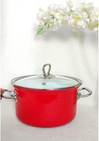 Resim Kırmızı Emaye Tencere 2,5 Litre Küçük Boy 20 Cm Çap Krom Detaylı Süt Yoğurt Çorba Tenceresi Kırmızı 