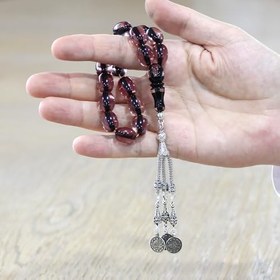 Resim Ateş Kehribar Efe Tesbih - Kararmaz Metal Püsküllü - Çift Renk İmameli - Şeffaf Renk - Özel Kesim 