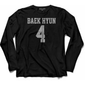 Resim Kendim Seçtim Exo Baekhyun 4 Baek Hyun Logo Uzun Kollu Tişört Baskılı Çocuk T-Shirt 