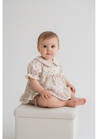 Resim Babymuz Kız Bebek Çiçek Desenli Elbise Ve Külot İki Parça Bej 