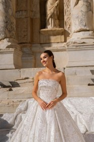 Resim Tiberius Straplez Swarovski İşlemeli Prenses Gelinlik - Kırık Beyaz / 40 