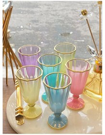 Resim 6 Lı Renkli Yaldızlı Kahve Yanı Su Bardağı Kadeh Kupa Bar... 