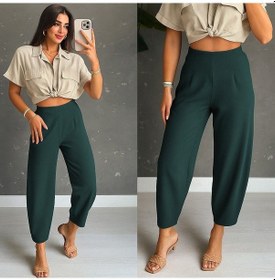 Resim Efnaz Style Kadın Yüksek Bel Krep Pantolon Yeşil 