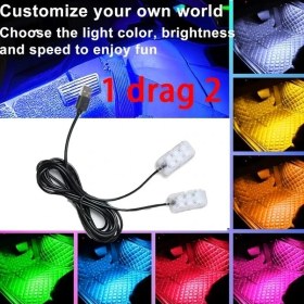 Resim Trendooze 1 Tak 2 Mavi Led Araç İçi Aydınlatma Şeridi Koyu Renk Usb Dekoratif Işık Oto Aksesuar 