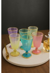 Resim 6 Lı Renkli Yaldızlı Kahve Yanı Su Bardağı Kadeh Kupa Bar... 