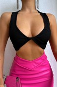 Resim lovebox Kadın Siyah Ön Bağlamalı Triko Crop Bluz 6572 