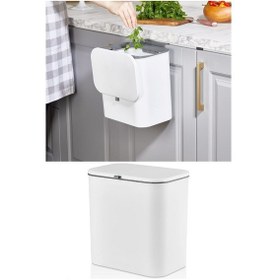 Resim İndecor Houseware 15 Litre Fonksiyonel Kapaklı Banyo Ve Mutfak Tezgahüstü Çöp Kovası Dolap Ve Duvar Aparatlı 15 Lt. Beyaz 