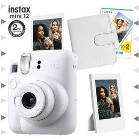 Resim Fujifilm Instax Mini 12 Fotoğraf Makinesi + 20'li Film + Çerçeve + Kare Albüm Seti Beyaz 