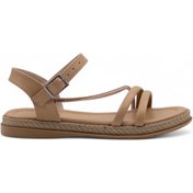 Resim Kaygısız Yan Atkılı Taşlı Kadın Sandalet Vizon 