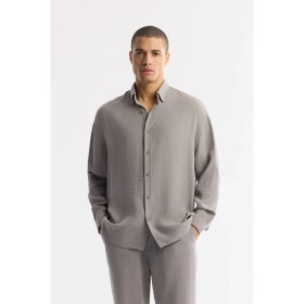 Resim AVVA Erkek Nardo Gri Alttan Britli Yaka Soft Touch Oversize Fit Gömlek A51Y2168 