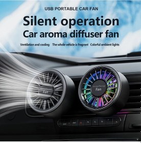 Resim Xuweiwei 3u1 Araç Vantilatörü Soğutma Aromaterapi Aydınlatma Karbon Fiber Siyah 