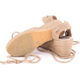 Resim Star Tombis Gerçek Elişi Topuğu Açık Bilekten Bağlamalı Dolgu Topuk Keten Hasır Espadril Handmade Hasır 