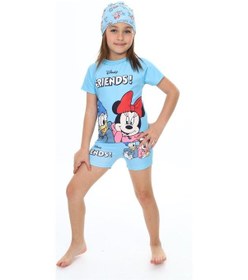 Resim Lolliboomkids Kız Çocuk Hipster Şort Mayo T-shirt Bone 3'lü Takım Güneş Koruma Hassas Ten Karakter Baskılı Mavi 
