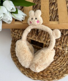 Resim Kız Çocuk Bej Tavşanlı Peluş Kulaklık 